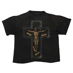 Camiseta de algodón americano de manga corta con estampado de angustia retro personalizado, camisetas de diseño de cuello alto para hombres - Product Image 2