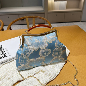 Women's Chain Bag Frame Shape Sky Blue Floral Embroidery Wedding Shoulder Crossbody Bag Fashion Trend Fall 2023 - Product Image 1