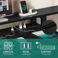 Bureau d'ordinateur d'angle en forme de L avec éclairage LED et prises électriques, 3 tiroirs et un classeur pour le bureau ou la maison