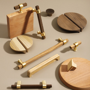 Hiện đại đơn giản sồi đen Walnut gỗ Nordic tủ quần áo kéo và knobs gỗ xử lý cửa Tủ Ngăn Kéo rắn gỗ xử lý - Product Image 1