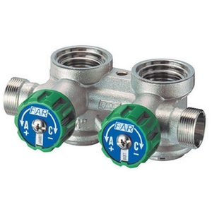 Collettore Modulare Coplanare FAR con Valvole Cromate 3/4 e Valvole di Riempimento Destre - Product Image 1
