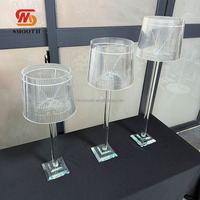 Candelabro Único y Elegante para Decoración de Mesa de Boda, Portavelas de Cristal Transparente con Pantalla