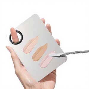 Wholesale Stainless Steel <strong>Makeup</strong> Palette - Cosmetic Mixing Tray with Spatula for Mixing Foundation Plastic Spatula Tool - Product Image 2