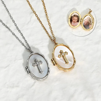 Personnalisé 925 Sterling Silver Personnalisé Photo Naturel Mère Perle Médaillon Collier Pendentif Bijoux Religieux Médaillon Minimaliste