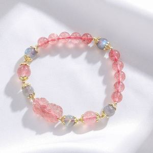 Natural Strawberry <b>Crystal</b> Pixiu Beaded <b>Bracelet</b> Women's Pink Quartz Citrine <b>Crystal</b> Hand String Gift Fortune-bringing <b>Bracelet</b> - Product Image 3
