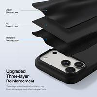 Coque en silicone liquide premium avec doublure en microfibre floquée et rebords surélevés pour l'écran et la caméra pour iPhone 18 Pro Max
