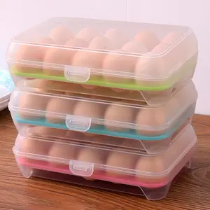 卵ホルダー冷蔵庫 Suppliers-冷蔵庫冷蔵庫用蓋付きプラスチックエッグトレイホルダー収納コンテナオーガナイザービン1個