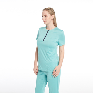Infirmière vêtements de travail médicaux 2 pièces ensemble femmes avant fermeture éclair chemise survêtement pantalon gommage uniformes à manches courtes - Product Image 4