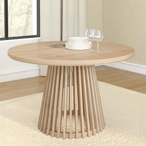 <span class=keywords><strong>Mesa</strong></span> de Comedor Redonda de Madera Maciza de Lujo Moderno, 4, 6, 8 Plazas, <span class=keywords><strong>Mesa</strong></span> de Salón <span class=keywords><strong>y</strong></span> Comedor con Tablones <span class=keywords><strong>y</strong></span> Vigas en Color Natural - Product Image 2