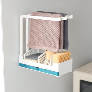 Panier à vaisselle en plastique, boîte de rangement, creuse, porte-éponge, caddie d'évier avec vidange, 1 pièce - Product Image 1