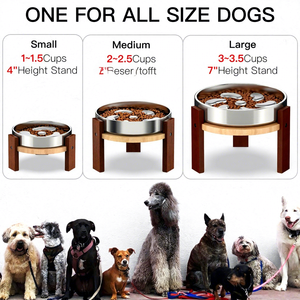 Supporto Moderno Rialzato per Ciotole per Cani in Legno Massello con Ciotola Lenta in Acciaio Inossidabile 304 per Cani di Taglia Media - Product Image 3
