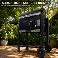 Barbecue carré au charbon de bois BBQ2616, plateau réglable en hauteur, en acier de 0,7 mm, fumoir extérieur sur chariot avec étagère latérale