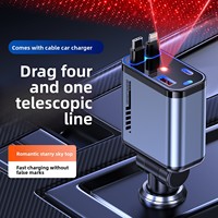 Chargeur de voiture pour téléphone portable C6 120W à charge ultra-rapide 1 à 4 ports avec projecteur de plafond ciel étoilé et câble rétractable