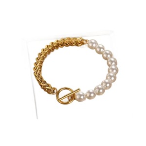 Pulsera de Perlas para Mujer, Elegante, Chapada en Oro de 18K, Cadena de Acero Inoxidable, Venta al Por Mayor - Product Image 6