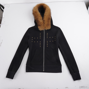 Women's Printed Studded Hooded Zip-Up <b>Sweatshirt</b> Fuzzy Fur Collar Cropped Slim Fit Jacket <b>Retro</b> Streetwear Spring/Fall Outerwear - Product Image 2