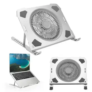 大Roc笔记本电脑支架铝制可调，带大风扇笔记本电脑冷却垫可折叠2合1笔记本电脑冷却支架，带风扇