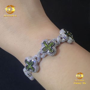 New Arrival Flower Shape Cuban <strong>Bracelet</strong> Iced Out Hip Hop Jewelry 925 Sliver VVS Moissanite Olive Green <strong>Infinity</strong> Cuban <strong>Bracelet</strong> - Product Image 2