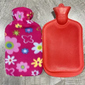 Natural Rubber hot water bag with fleece cover in customized colorful bag