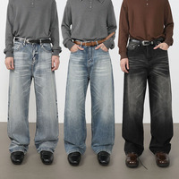 Pantalon décontracté pour homme en denim, coupe droite et large, tendance, haut de gamme, délavé, polyvalent