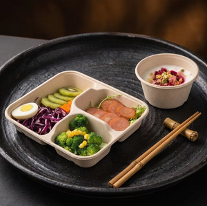 Boîte à lunch carrée à 3 compartiments en <span class=keywords><strong>fibre</strong></span> <span class=keywords><strong>de</strong></span> canne à sucre, plateau alimentaire tri-sectionnel avec couvercle pour la livraison et la restauration – Meilleure vente - Product Image 2