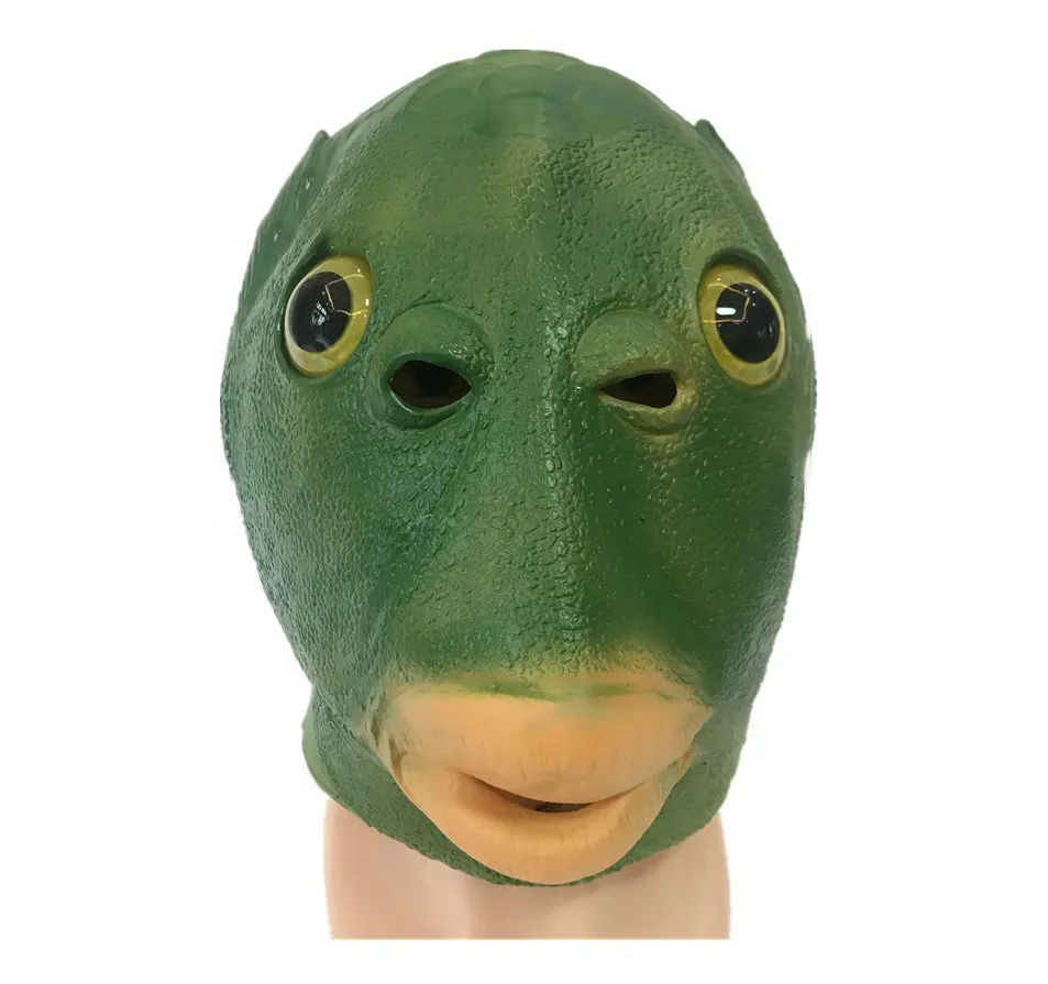 진짜 녹색 물고기 무서운 동물 할로윈 사용자 정의 머리 후드 진짜 얼굴 라텍스 마스크