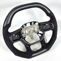 Volant en fibre de carbone pour Dodge Ram 1500 TRX 2021-2025, forme en D, fond plat, avec Alcantara suédé et surpiqûres rouges
