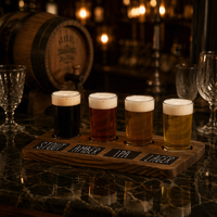Ensemble de dégustation de bières - Quatre verres à pilsner de 6 oz et plateau de service en bois brun foncé