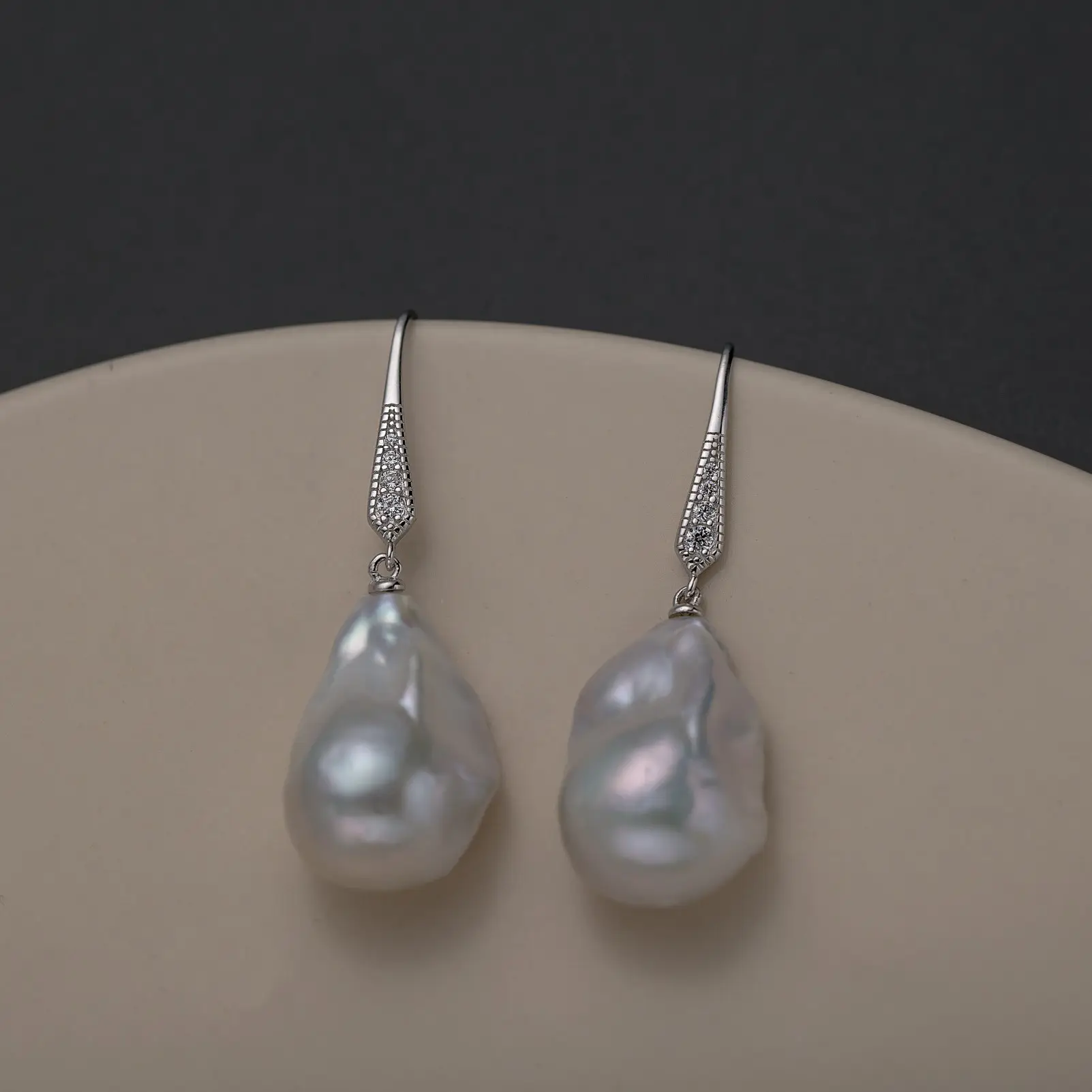 Gran oferta, joyería fina, pendientes de perlas barrocas de agua dulce con 925 Plata, joyería elegante blanca Natural