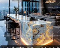 Îlot et comptoir de bar en pierre frittée sur mesure, dalle solide durable pour cuisine, café, rénovation commerciale, décoration intérieure