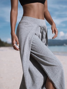 <span class=keywords><strong>Pantaloni</strong></span> da donna a vita alta <span class=keywords><strong>con</strong></span> coulisse, gamba larga, spacco laterale, vestibilità ampia, per spiaggia, yoga e tempo libero, grigio - Product Image 3