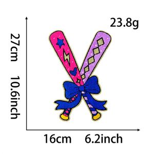 New Hot Iron on Embroidered Large Size Chenille Bow Tie <b>Baseball</b> <b>Bat</b> Patch for T-shirt Hoodies Hat Bag Decoration - Product Image 2
