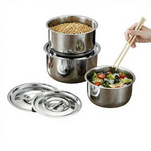 ชุดหม้อสแตนเลส 3 ชิ้น สำหรับใช้ในครัวเรือน แบบอเนกประสงค์ พร้อมฝาปิด กันสนิม ก้นเดี่ยว ดีไซน์เรียบง่ายทันสมัย - Product Image 4