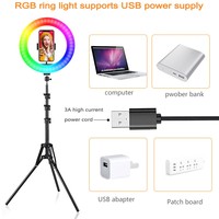 Anneau lumineux LED RGB HKLP de 10 pouces avec télécommande réglable et trépied pour diffusion en direct sur YouTube