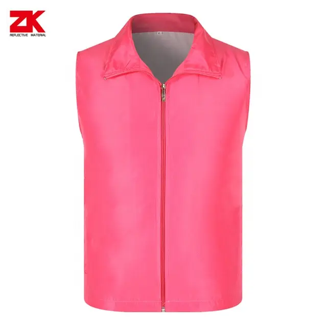 Ready to ship pink vest zipper closure vest accept heat transfer printing