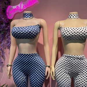 Comeluckin Set Due Pezzi da <span class=keywords><strong>Donna</strong></span> con Stampa a Pois Stile Y2k, Top Corto Senza Spalline e <span class=keywords><strong>Pantaloni</strong></span> Aderenti, Tendenza Sexy alla Moda - Product Image 5