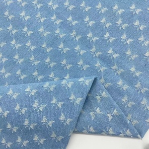 Tissu denim bleu clair prix usine, tissu denim délavé, tissu denim foncé brodé papillon et nœud pour jupe et robe femme - Product Image 1