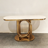 Table console moderne de luxe léger en marbre, tables d'entrée en acier inoxydable, grande table murale longue pour salon