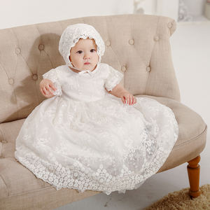 Enfant en bas âge filles robes <span class=keywords><strong>blanc</strong></span> Floral baptême baptême robe de mariée bébé fille robe tenue avec Bonnet 2025 - Product Image 2