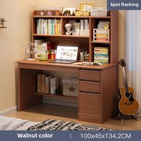 Escritorio de lujo moderno de madera maciza para estudiantes con estantería integrada, escritorio de ordenador para adultos para estudio en casa, dormitorio, estantería montada en la pared