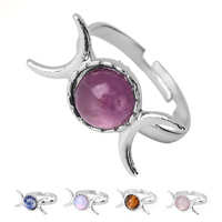 Nouvelle Lune Soleil Cristal Naturel Anneaux Réglable Améthyste Rose Quartz Sorcière Anneaux pour Femmes