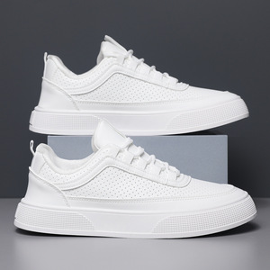 Zapatillas de skate, zapatillas blancas, zapatos de verano transpirables para hombre, estilo juvenil, nuevo modelo, suela gruesa, cordones modernos, ropa informal - Product Image 5