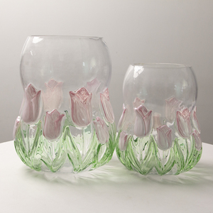 Jarrón de Vidrio Moderno con Diseño de Tulipán en Relieve, Ecológico, Tipo Vaso y Cilindro, <span class=keywords><strong>para</strong></span> Decoración de Bodas y Cumpleaños - Product Image 2