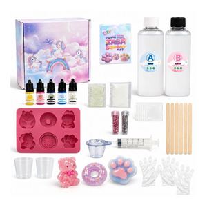 Kit para hacer Taba de venta directa de fábrica: Molde de silicona AB vertible de seis formas, pasta de color, tubos con brillo, vasos, guantes e instrucciones. - Product Image 1