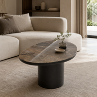 Table basse ronde en pierre au fini moderne avec plateau en marbre, structure en acier, écologique, durable, facile à nettoyer, meubles de salon Zeecci