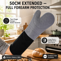 Gants de cuisine en silicone antidérapants, imperméables et résistants à la chaleur, avec manches longues en coton, pour barbecue et cuisson