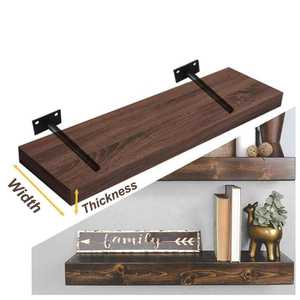 Floating <b>Shelf</b> <b>Wall</b> <b>Mounted</b> Storage Rack Dark Brown Wooden Rectangle Durable 1 Layer - Product Image 4