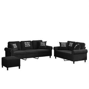 Set di Divani in Velluto Nero, Arredamento Compatto per Soggiorno, Stile Chesterfield Contemporaneo con Gambe in Metallo e Imbottitura in Schiuma - Product Image 1