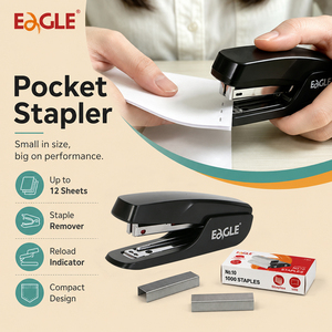 Eagle Wholesale Black Office Stationery <b>Set</b> Plastic Metal 2 Hole <b>Punch</b> <b>Set</b> NO.10 Stapler 12 Sheets Capacity Desktop Factory - Product Image 6
