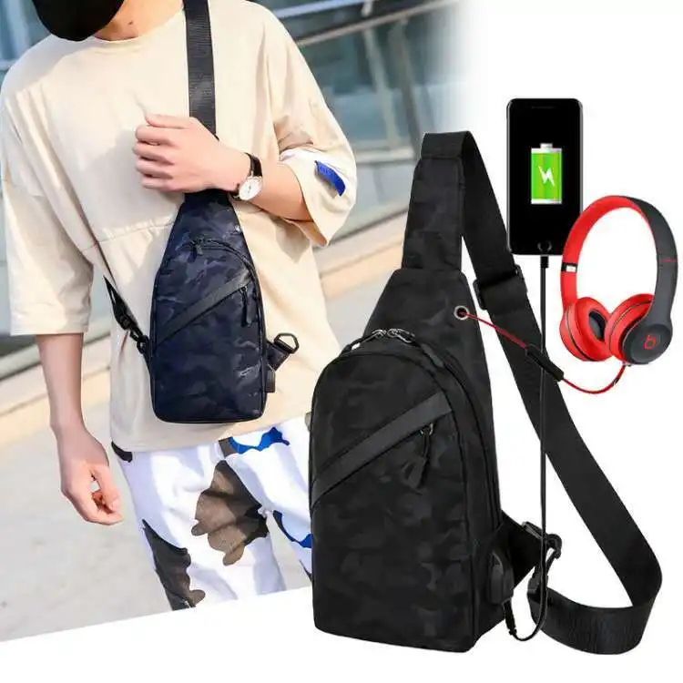 Bolso Bandolera Hombre Multifunctional adjustable Detachable shoulder strap camouflage Cross body Chest Bag with USB for men