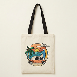 Bolsa de Playa Personalizada de Lona con Estampado de Palmeras, Bolso de Mano de Algodón, Bolsa de Compras Portátil para Guardar Aperitivos - Product Image 1